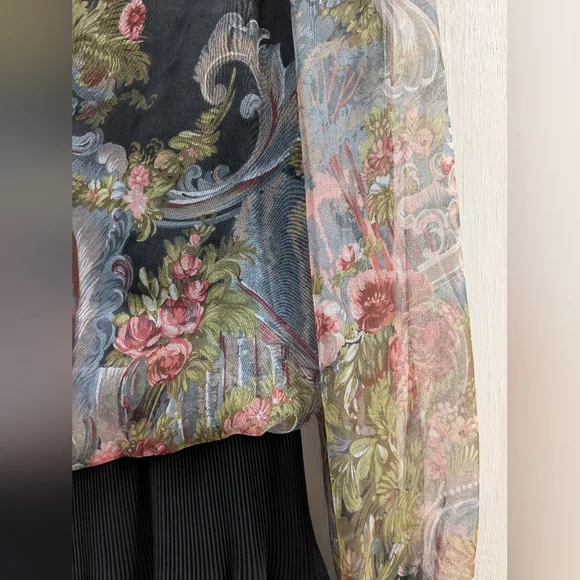 Vintage Floral Long Sleeve Chiffon Dress - Picture 10 of 13